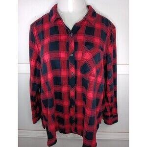 Woolrich 100% Cotton Flannel Plaid Shirt Women XXL Red Black Button Down EUC